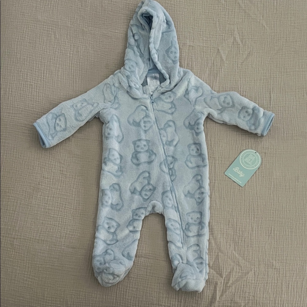 Adorable Blue Bear Print Baby Footie